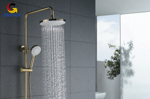 Bộ sen tắm cao cấp Graven mạ PVD vàng champagne với đầu sen massage áp lực mạnh